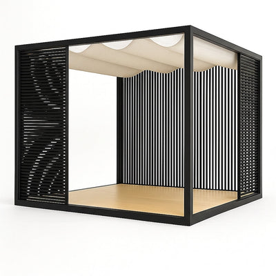 Outdoor Pergola Built for Modern Terraces, Powder-Coated Aluminum Frame, Marine-Grade Fabric Canopy